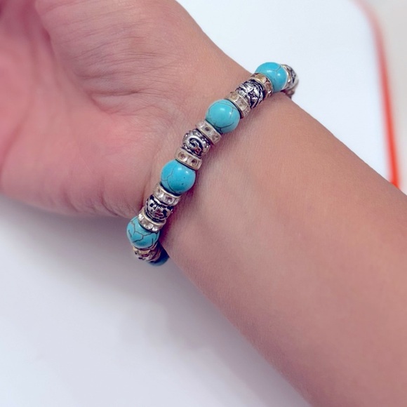 Silver and Turquoise Beaded Cross Bracelet Fashion Jewelry - Picture 4 of 5